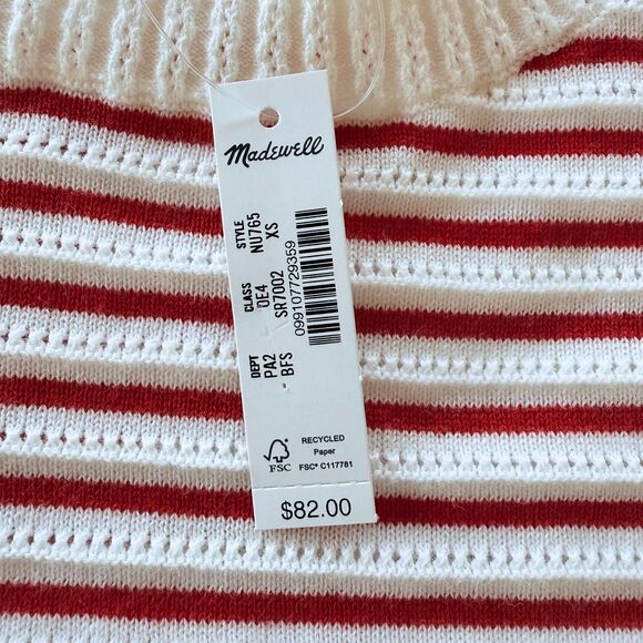 NWT Madewell Women's Textural-Stitch Cotton Sweater in Bright Flame Stripe Sz XS - Picture 11 of 15
